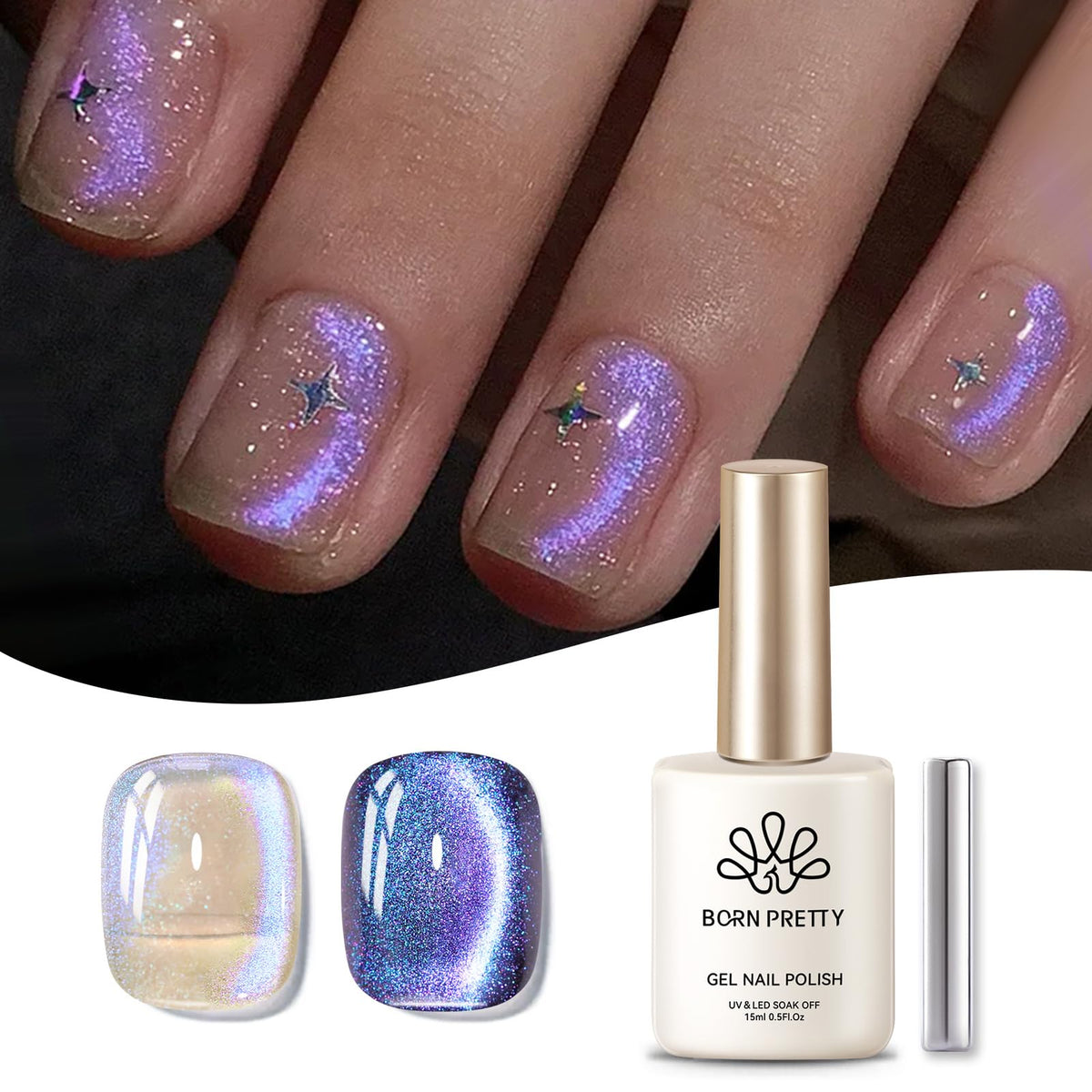 Born Pretty Purple Aurora Cat Magnetic Eye Gel Nail Polish - 15Ml Mermaid Effect