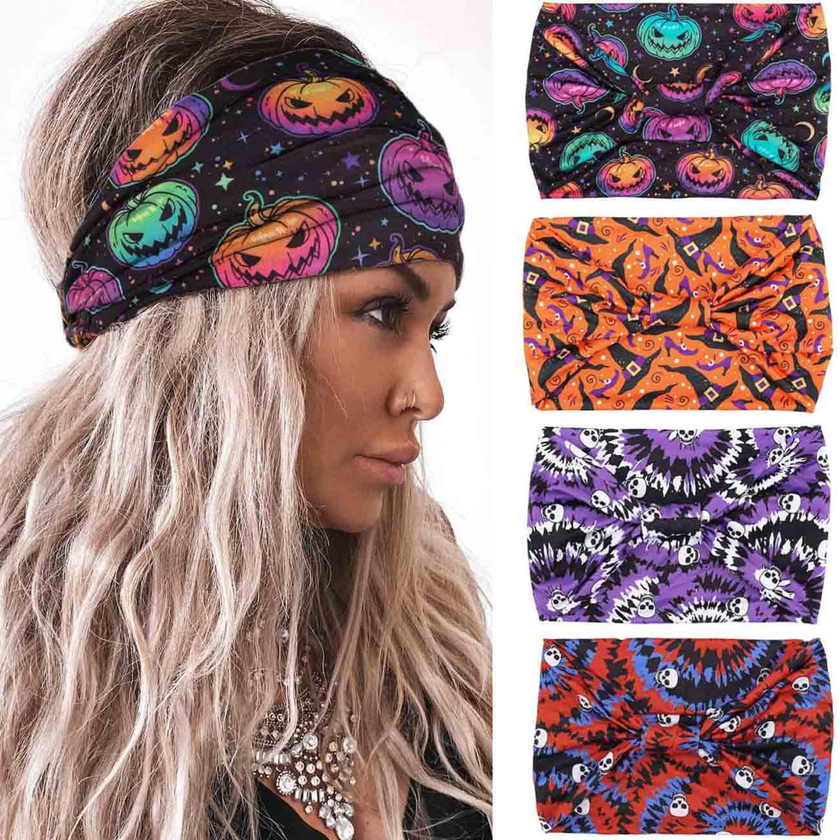 Olbye 4Pcs Wide Knotted Headbands For Women - Non-Slip Turban Hairbands, Yoga & Halloween Accessories