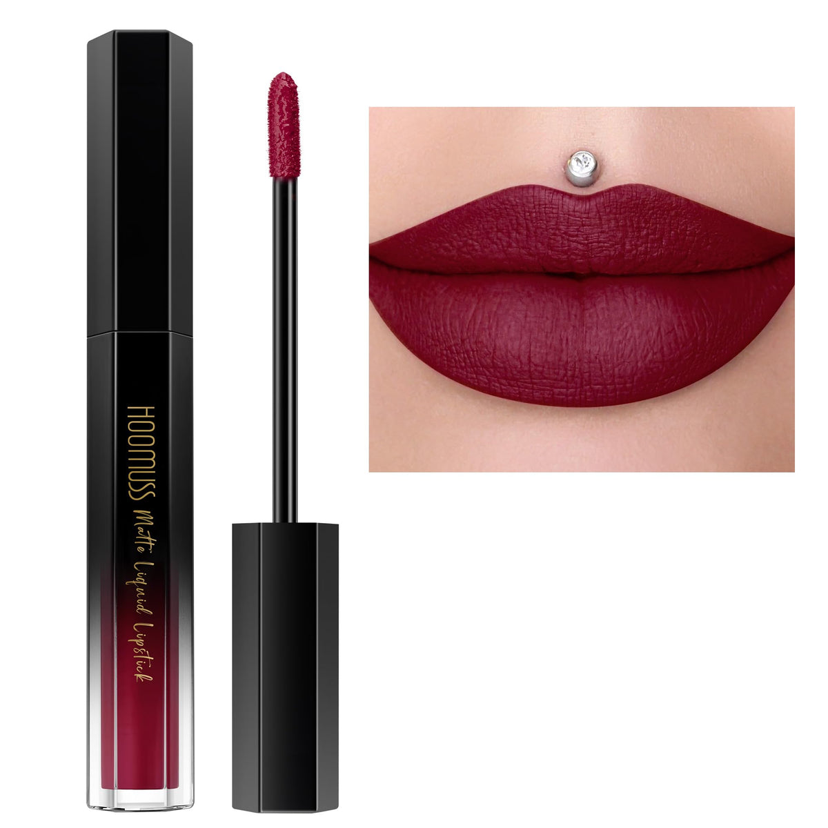 Hoomuss Burgundy Lipstick, Long Lasting Matte Liquid, Non-Transfer, Smudgeproof, 1Oz