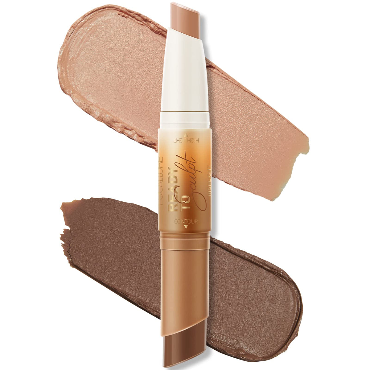 FOCALLURE 2 in 1 Cream Bronzer & Highlighter Stick - Long Lasting, Waterproof, Mocha Chiffon