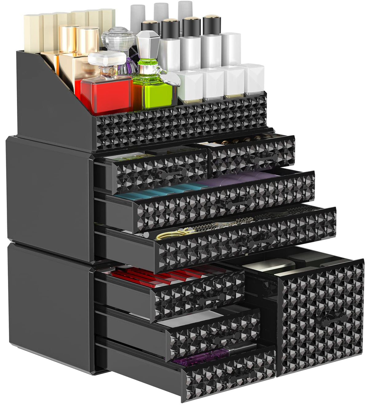 Awenia 3 Pack Stackable Acrylic Makeup Organizer With 8 Drawers For Vanity & Bathroom Storage