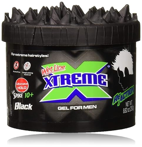 Wet Line Xtreme Reaction Black Gel, Ultimate Hold, 8.8 Oz - Strong Hold Hair Styling Product