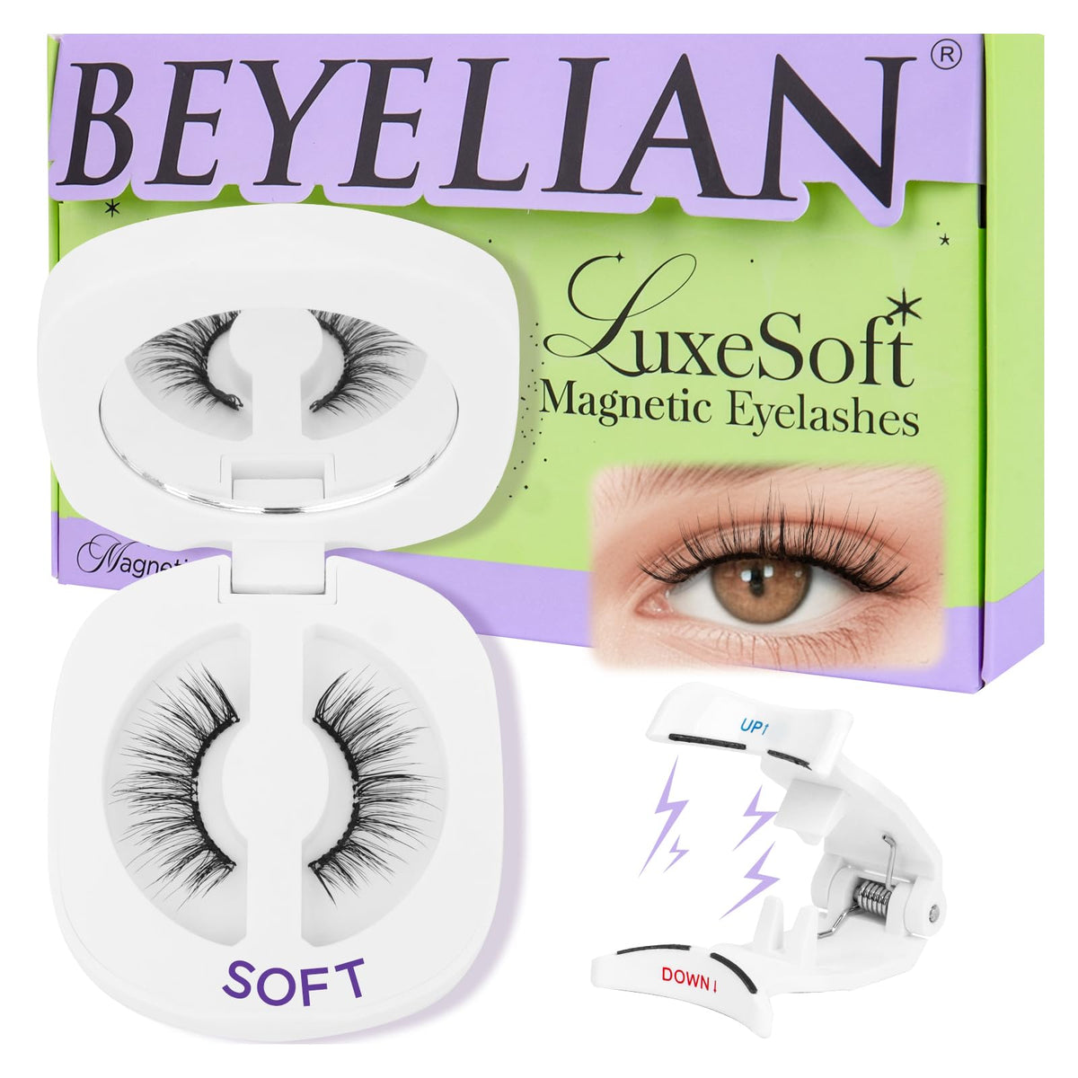 Beyelian Reusable Soft Magnetic Eyelashes With Applicator - Glue-Free, Easy To Use, Black L24