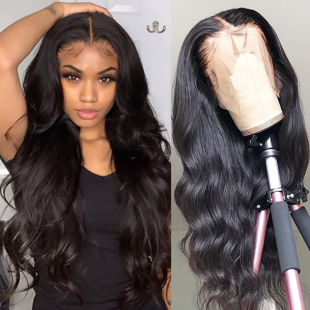 Fascara 22&quot; Body Wave Hd Lace Front Wig For Black Women - Pre Plucked, Natural Black, 180% Density