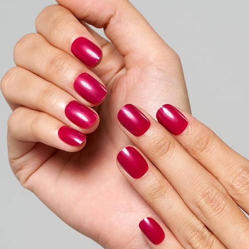 GLAMERMAID Extra Short Squoval Press on Nails, Valentine's Day Brick Red, 24 Pcs Reusable Acrylic