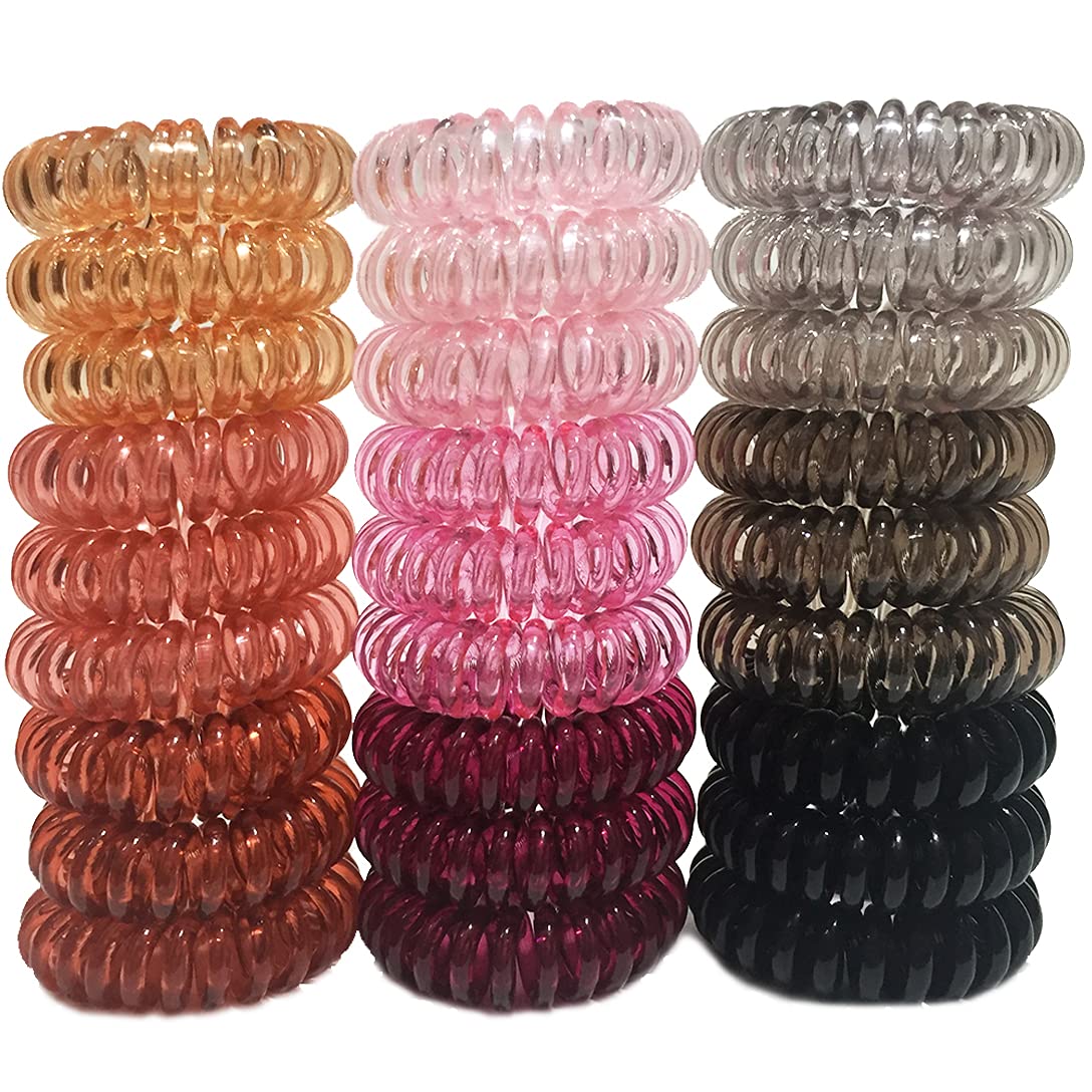 Rn Beauty 27 Count Spiral Hair Ties, Waterproof Tpu No Crease Ponytail Holders, Mixed Color