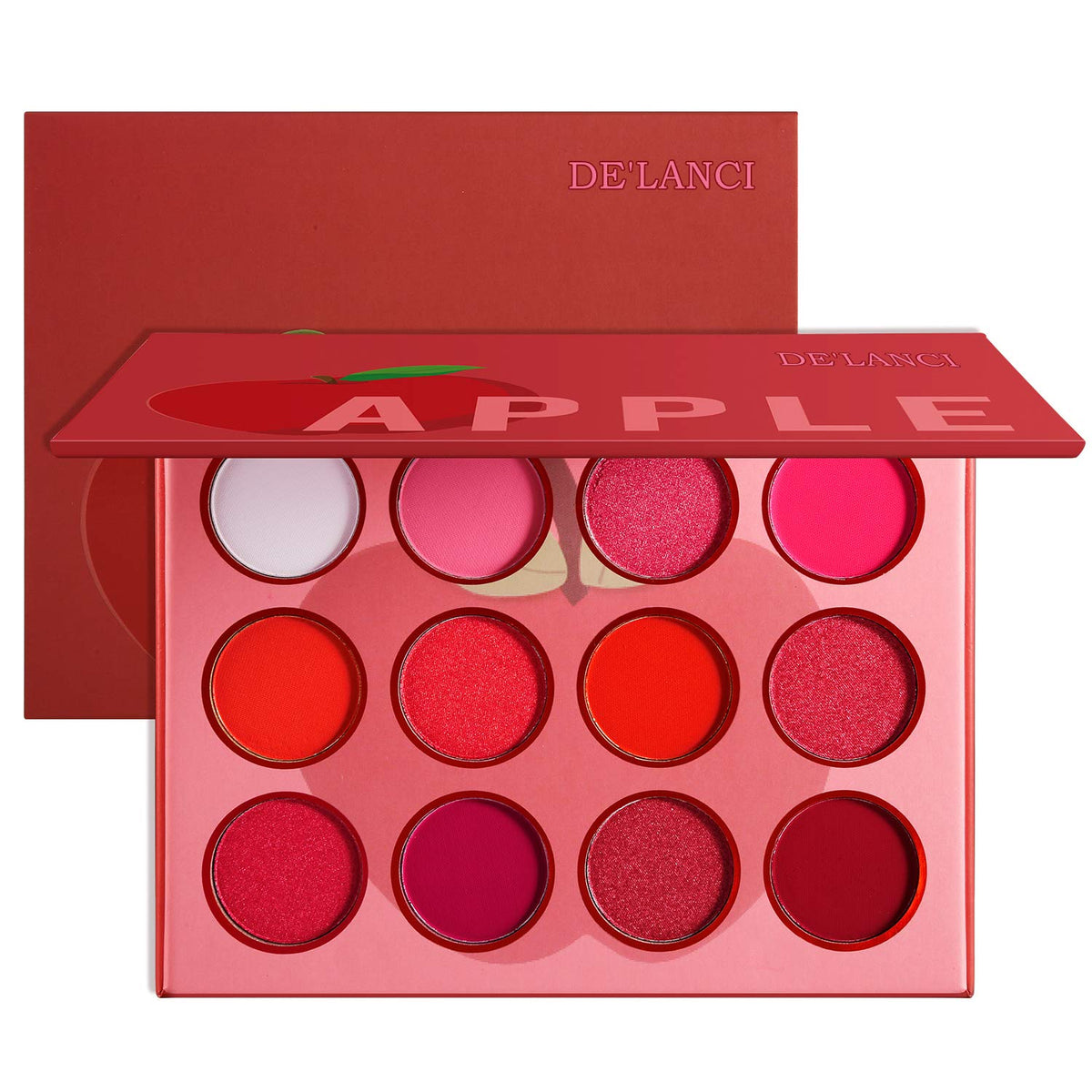 De’Lanci Red Pink Eyeshadow Palette - 12 Colors, Matte & Shimmer, Waterproof, Vegan, Cruelty-Free