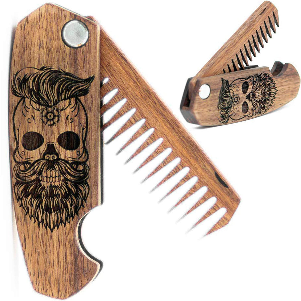 Segminismart Beard Comb For Men - Light Brown Wooden Pocket Folding Mustache & Hair Comb