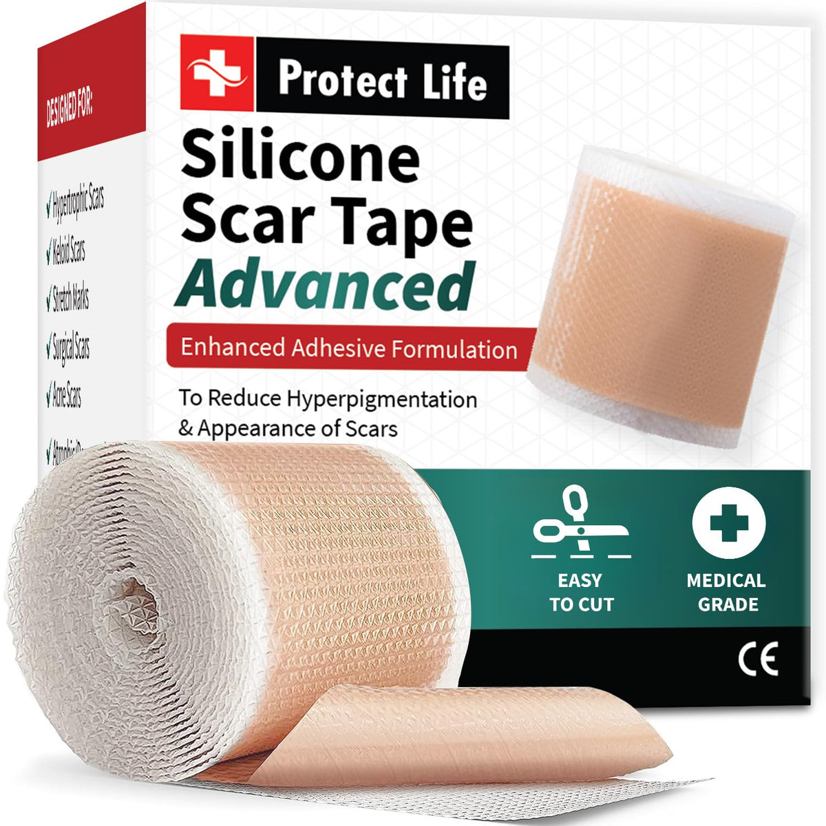 Protect Life Medical Grade Silicone Scar Tape - 1.6&quot;X118&quot; For Keloid & Surgical Scar Treatment