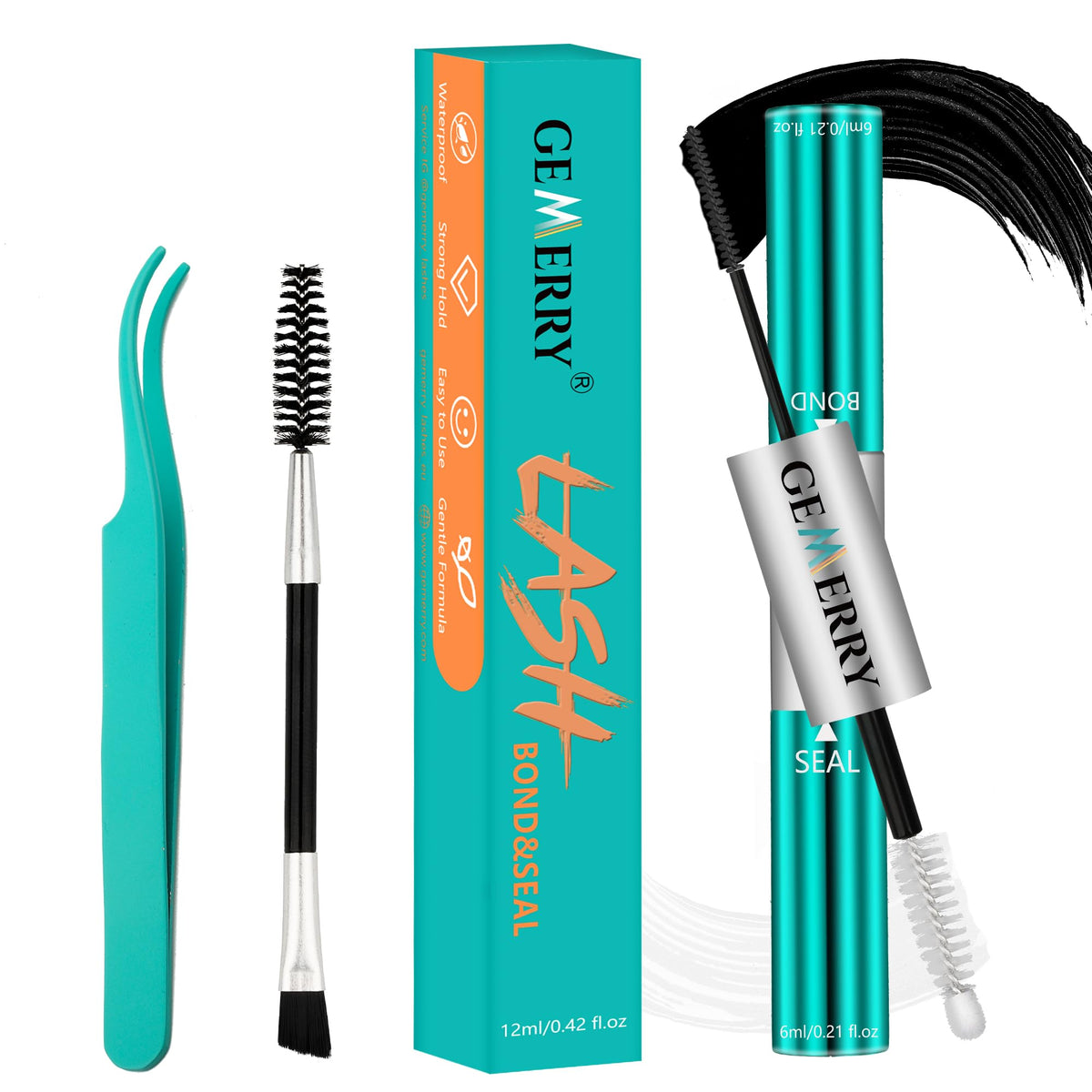 Gemerry Lash Bond And Seal Kit With Tweezers - Waterproof Strong Hold For Diy Lash Extensions