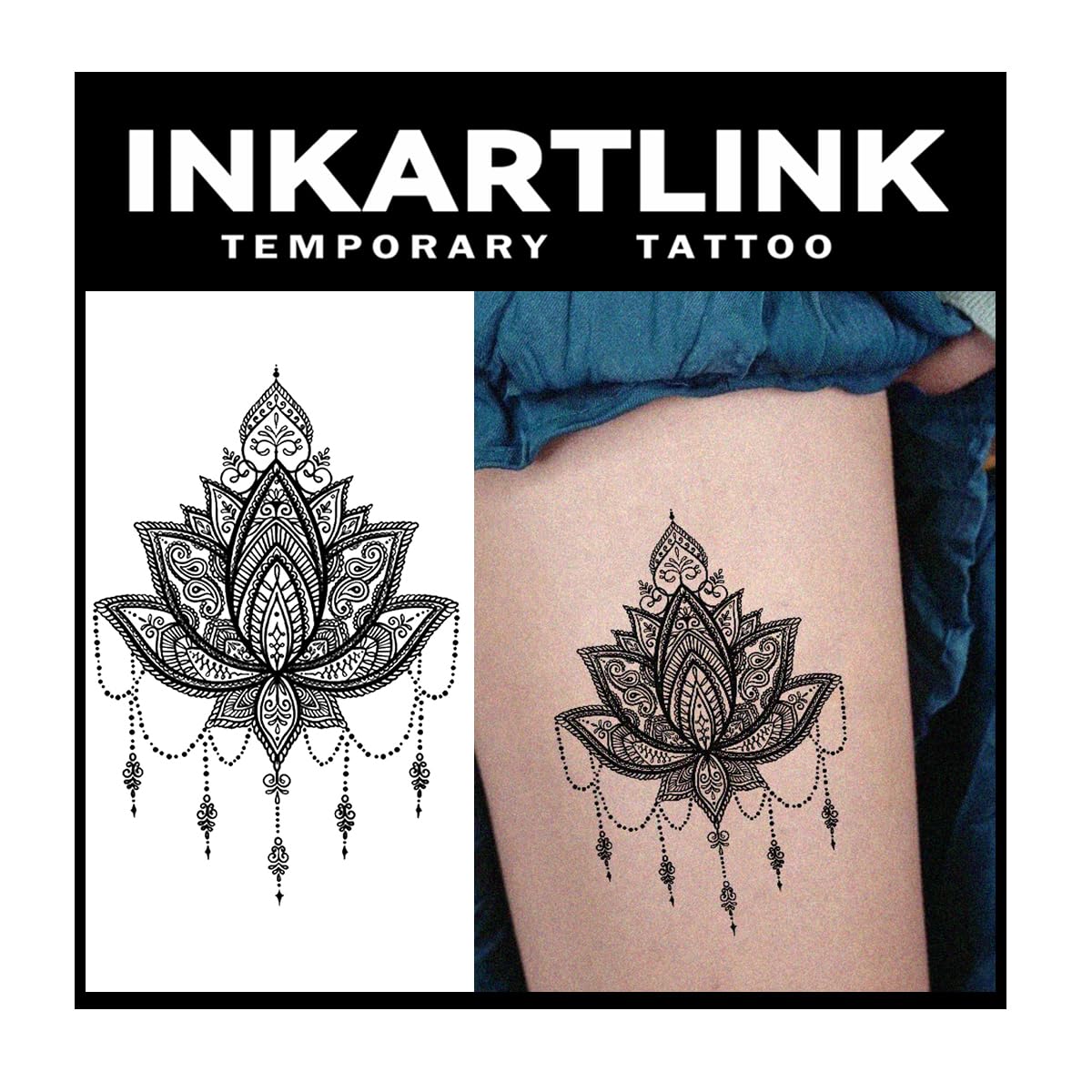 Inkartlink Mandala Temporary Tattoos - 2 Sheets, Waterproof, Semi-Permanent, Realistic Look