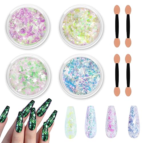 Allstarry Holographic Nail Glitter Flakes - Iridescent Opal Sequins for Gel Polish Manicure