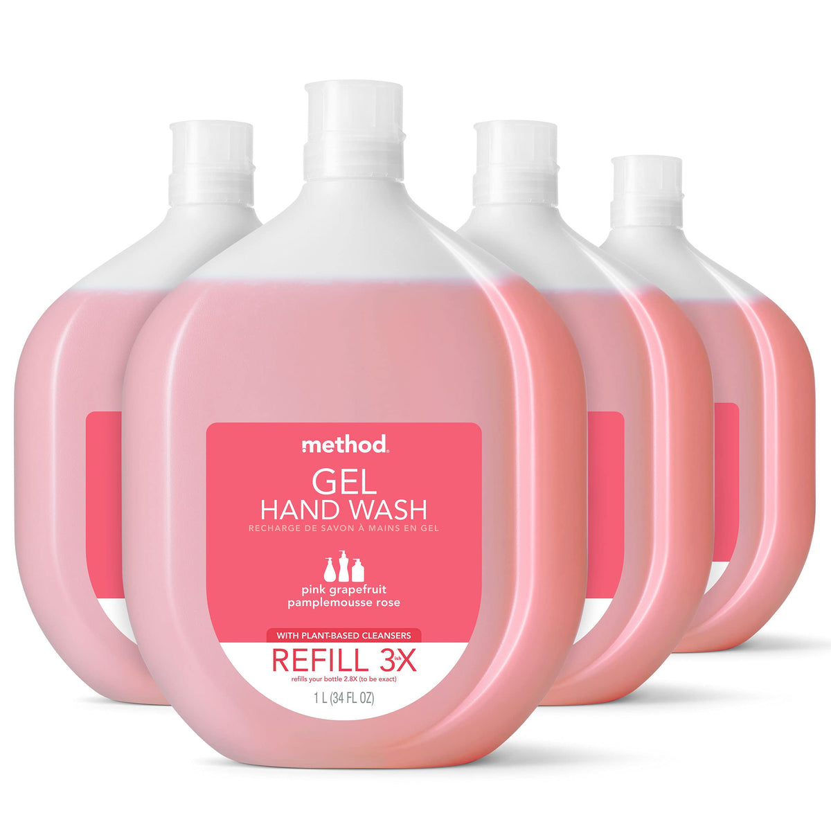 Method Gel Hand Soap Refill, Pink Grapefruit, 34 Oz (4 Pack) - Eco-Friendly & Recyclable