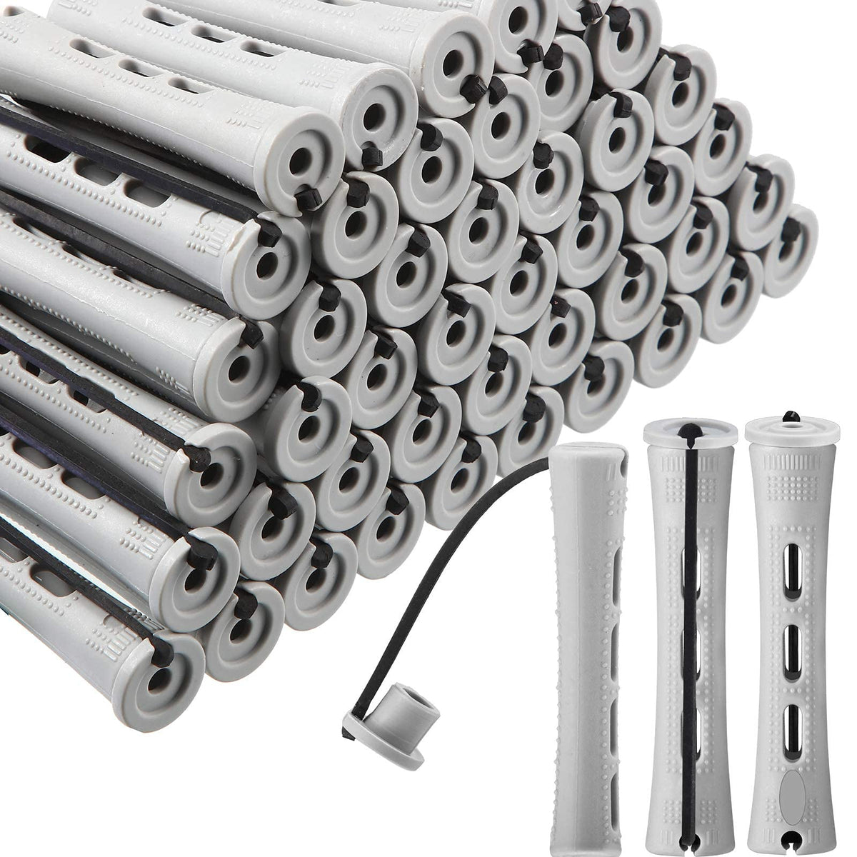 WILLBOND 60 Pcs Gray Hair Perm Rods, 0.59 Inch Plastic Curlers with Elastic Bands for Styling