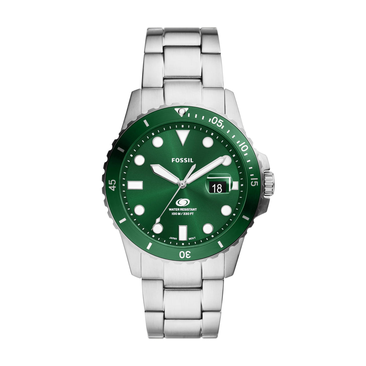 Fossil Men'S Blue Quartz Stainless Steel Watch - Silver/Green, Three-Hand, Fs6033