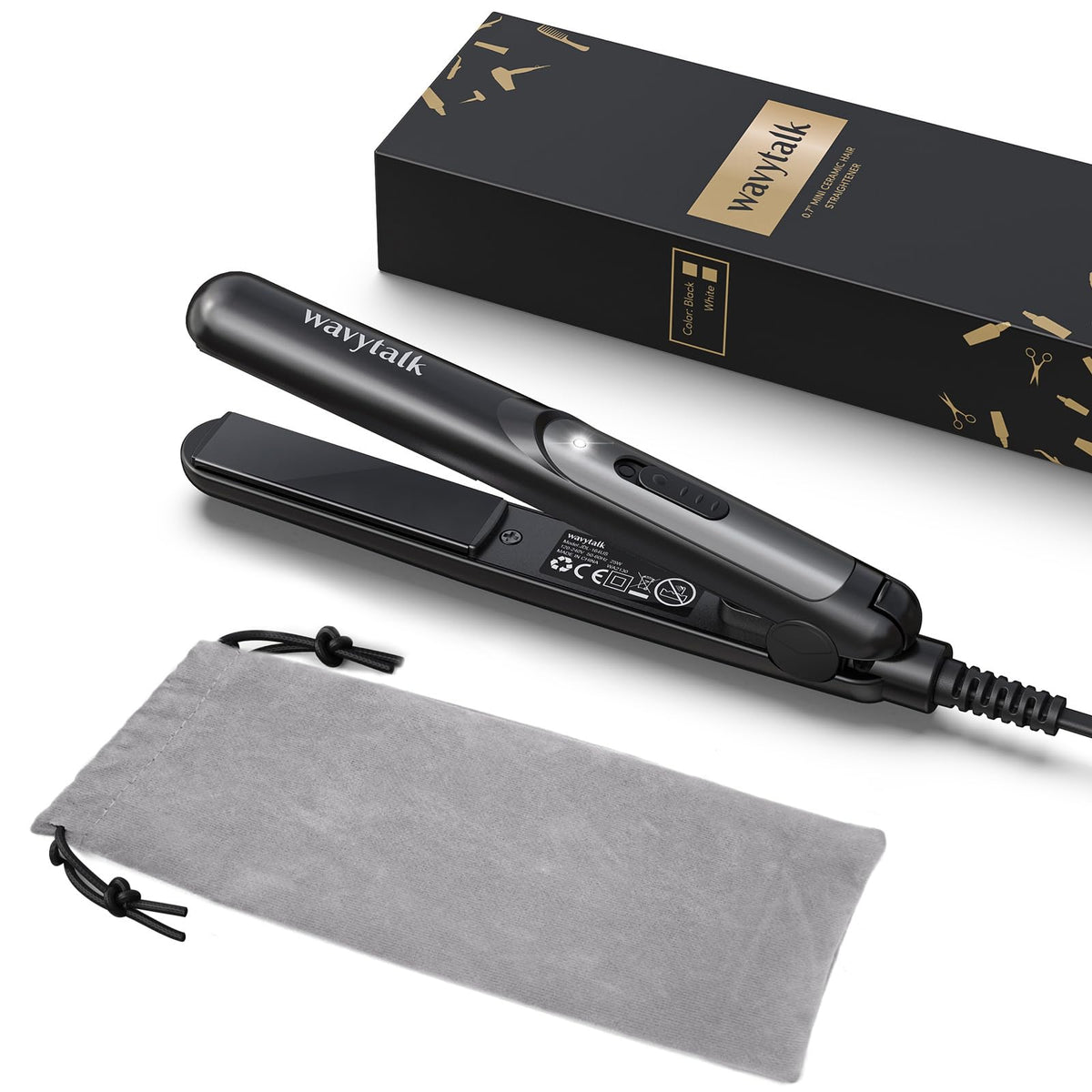 Wavytalk Mini Flat Iron 0.7&quot; Ceramic Hair Straightener For Short Hair & Travel, Graphite Black