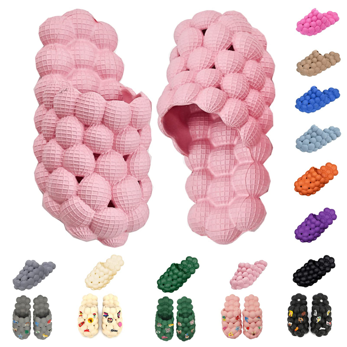 Aiminuo Bubble Slides Slippers - Pink, Non-Slip Massage Sandals For Men & Women, Cloud Cushion