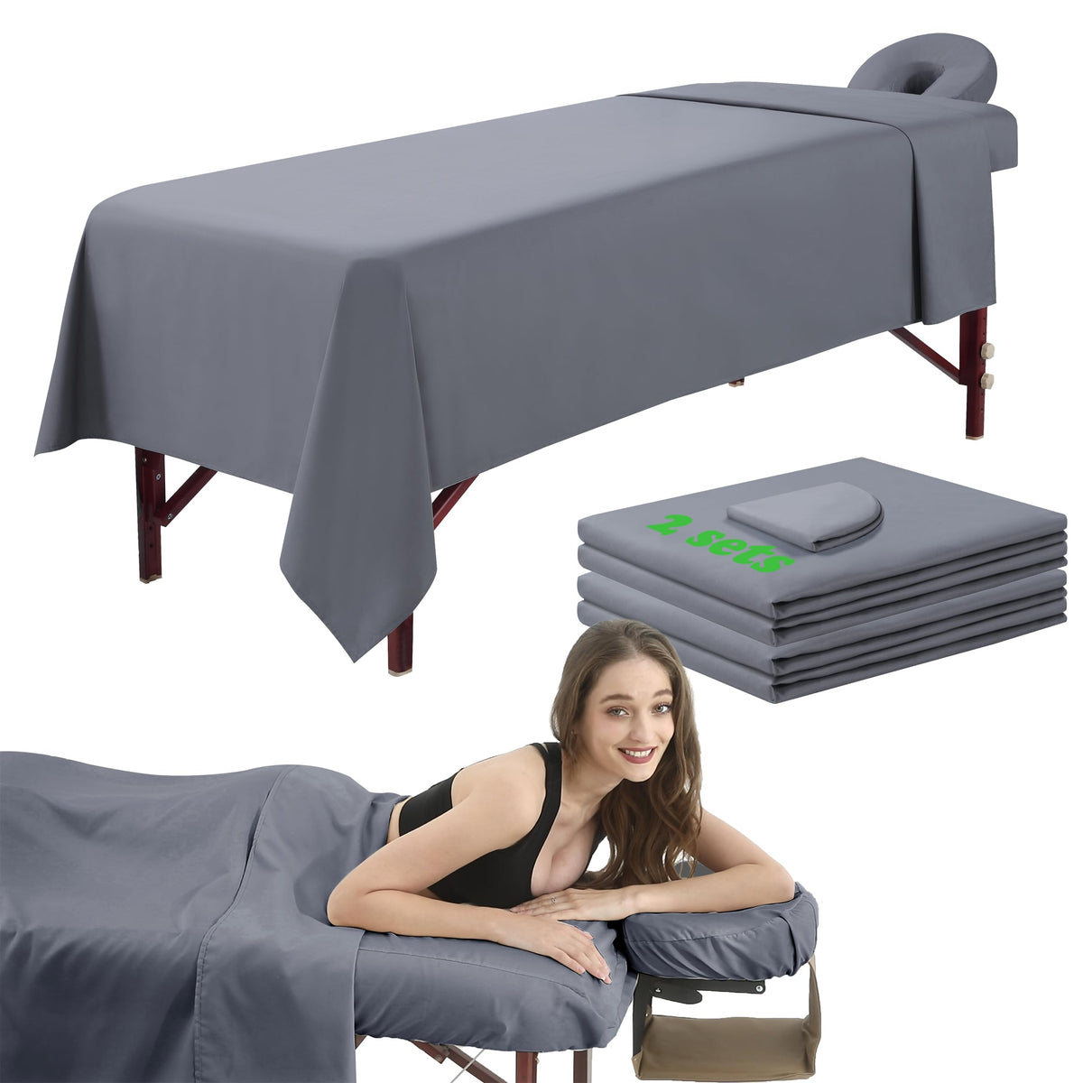 Omutavm Gray Microfiber Massage Table Sheets Set - 2 Waterproof Covers For Spa & Beauty