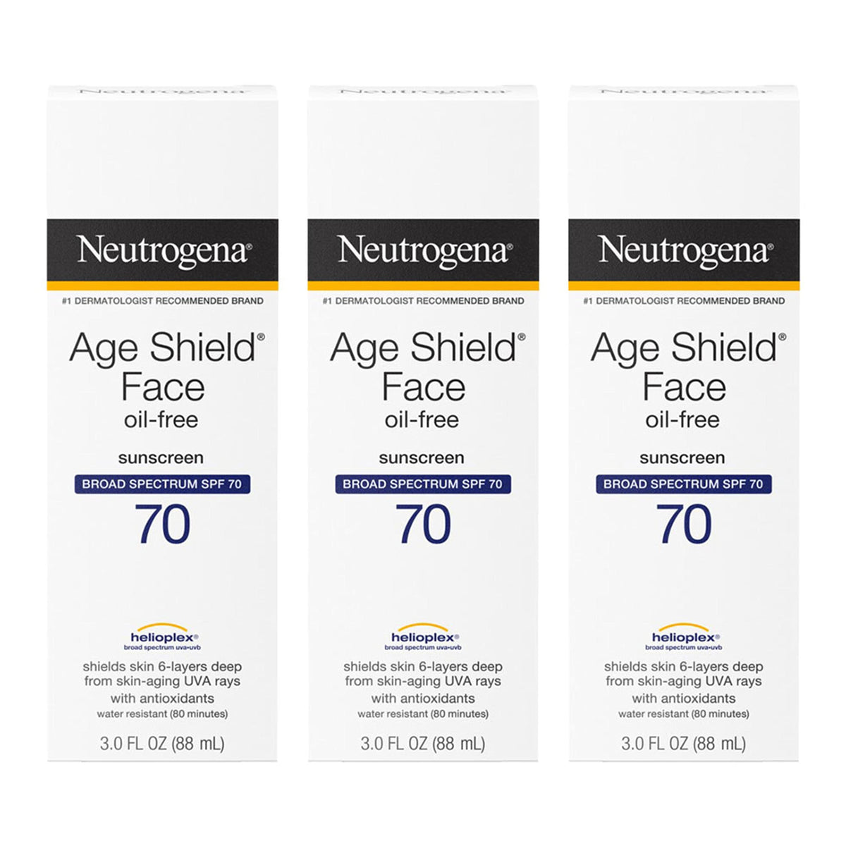 Neutrogena Age Shield Sunscreen Lotion Spf 70, Oil-Free, Non-Comedogenic, 3 Pack