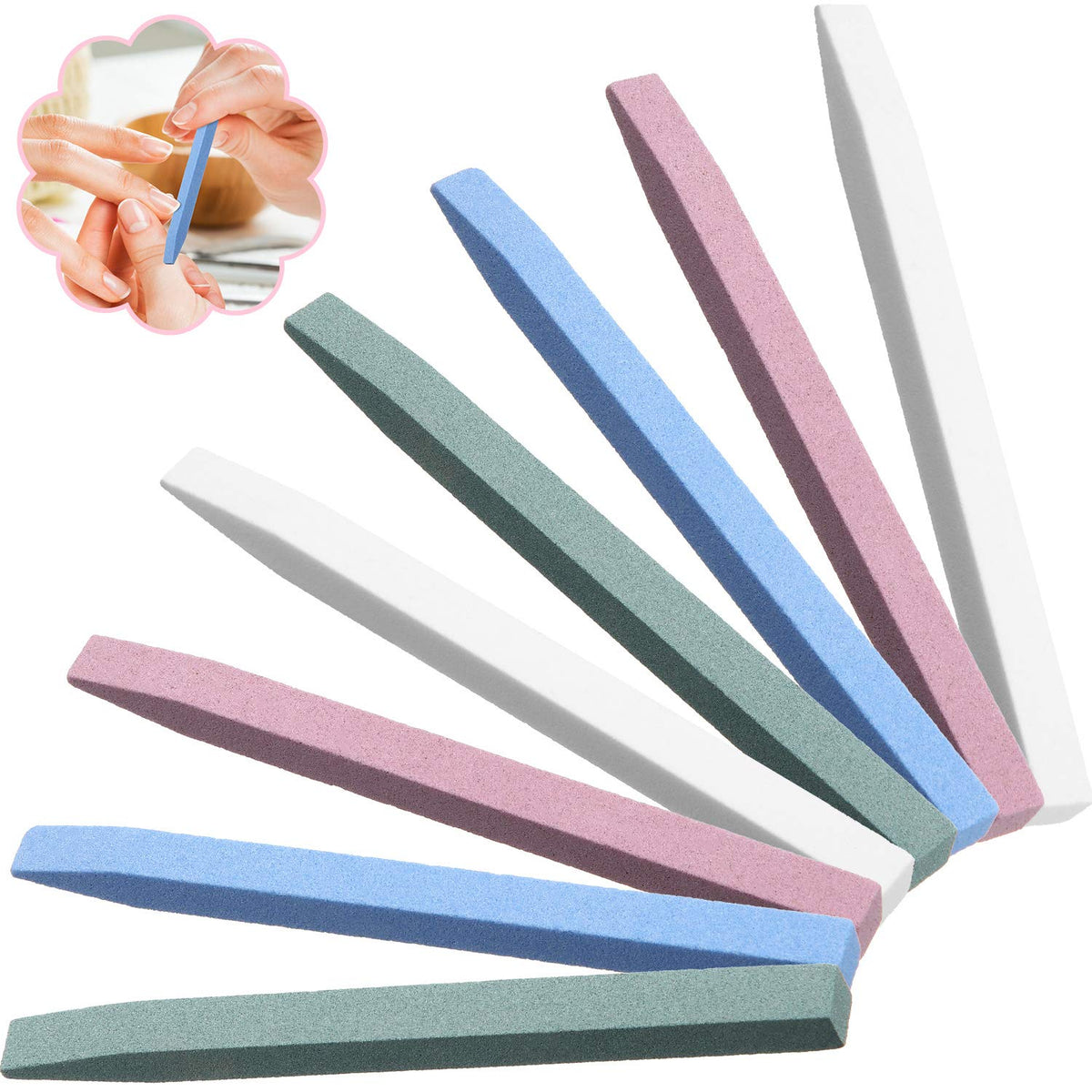 Mudder 8-Pack Pumice Stone Nail Files For Buffing & Cuticle Care - Blue, White, Pink, Green