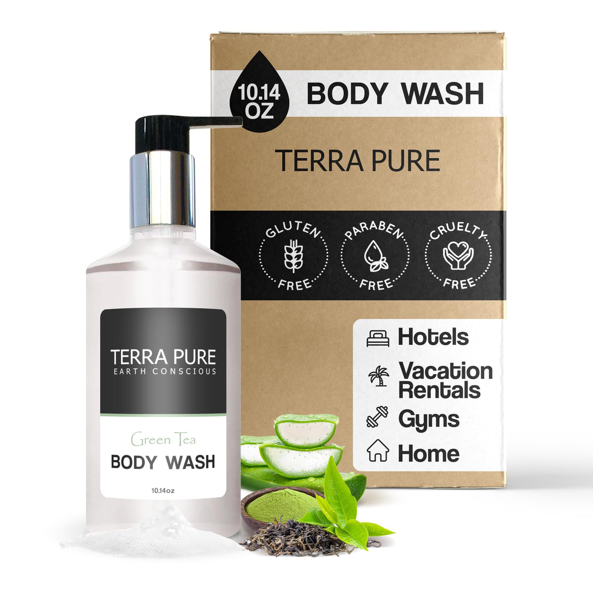 Terra Pure Green Tea Body Wash With Organic Honey & Aloe Vera - 10.14 Fl Oz