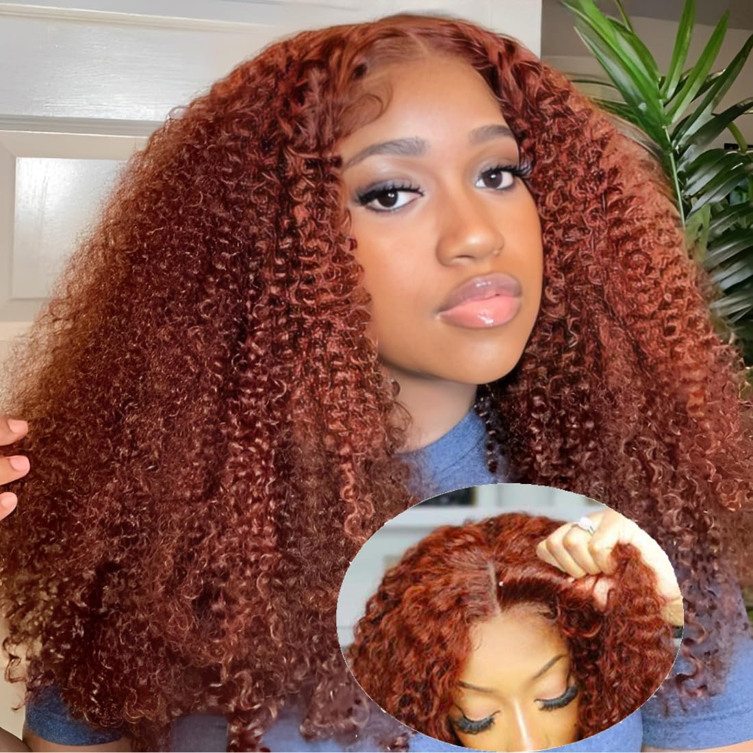 UNICE 24&quot; Bye Bye Knots Glueless Lace Front Wig - Reddish Brown Deep Curly Human Hair, 150%