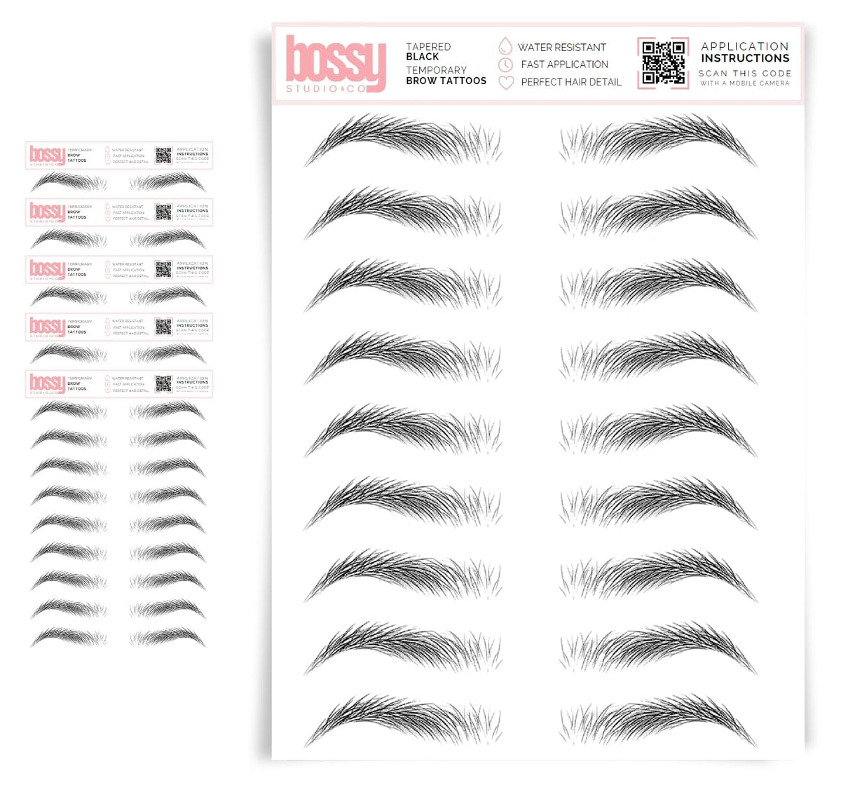 Brows By Bossy 5 Pack Waterproof Eyebrow Tattoos, Natural Strokes, Peel Off For Men & Women