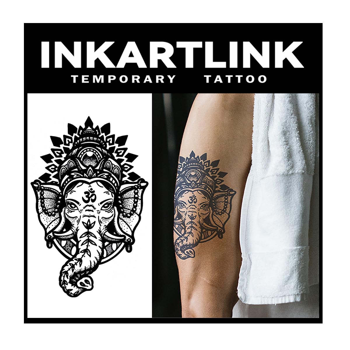 Inkartlink Thai Elephant Deity Temporary Tattoo - 2 Large Sheets, Waterproof, Lasts 1-2 Weeks