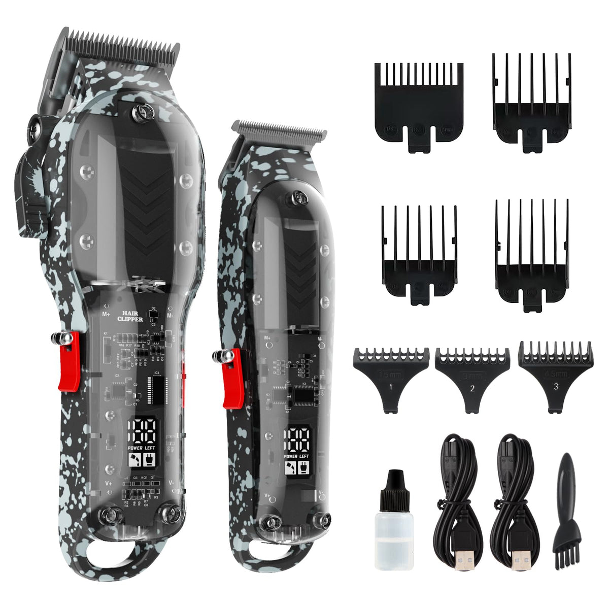 Tuanchuanrp Cordless Hair Clippers For Men, Led Display, 8 Fade Combs, Black Set