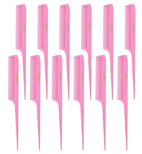 Krest Cleopatra Rattail Comb, 8.5&quot; Extra Fine Tooth, Fresh Pink - 1 Dozen