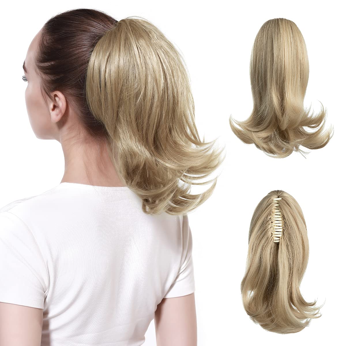 Cjl Hair 12&quot; Short Curly Claw Clip Ponytail Extension - Ash Blonde Synthetic Hairpiece