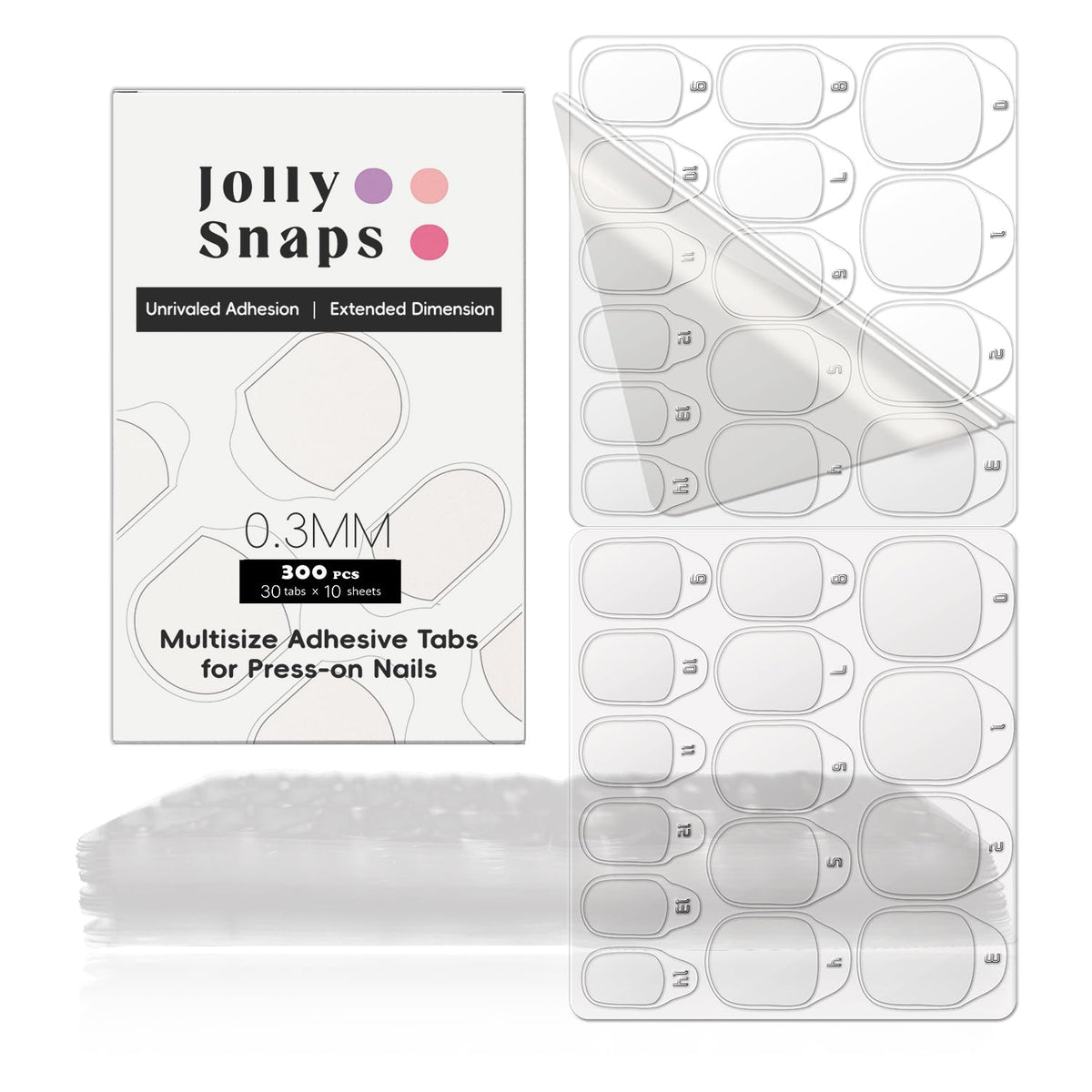 Jolly Snaps Ultra-Thin 300Pcs Nail Glue Tabs - Watertight, 15 Sizes For False Nails