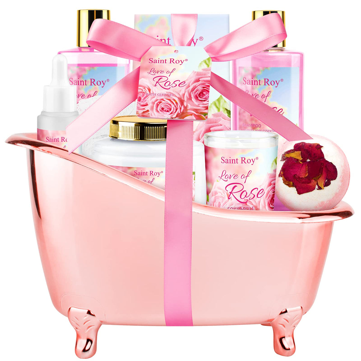 Saint Roy Luxury Rose Bath Gift Set - 9 Pieces Spa Kit For Women, Perfect Valentine'S Day Gift