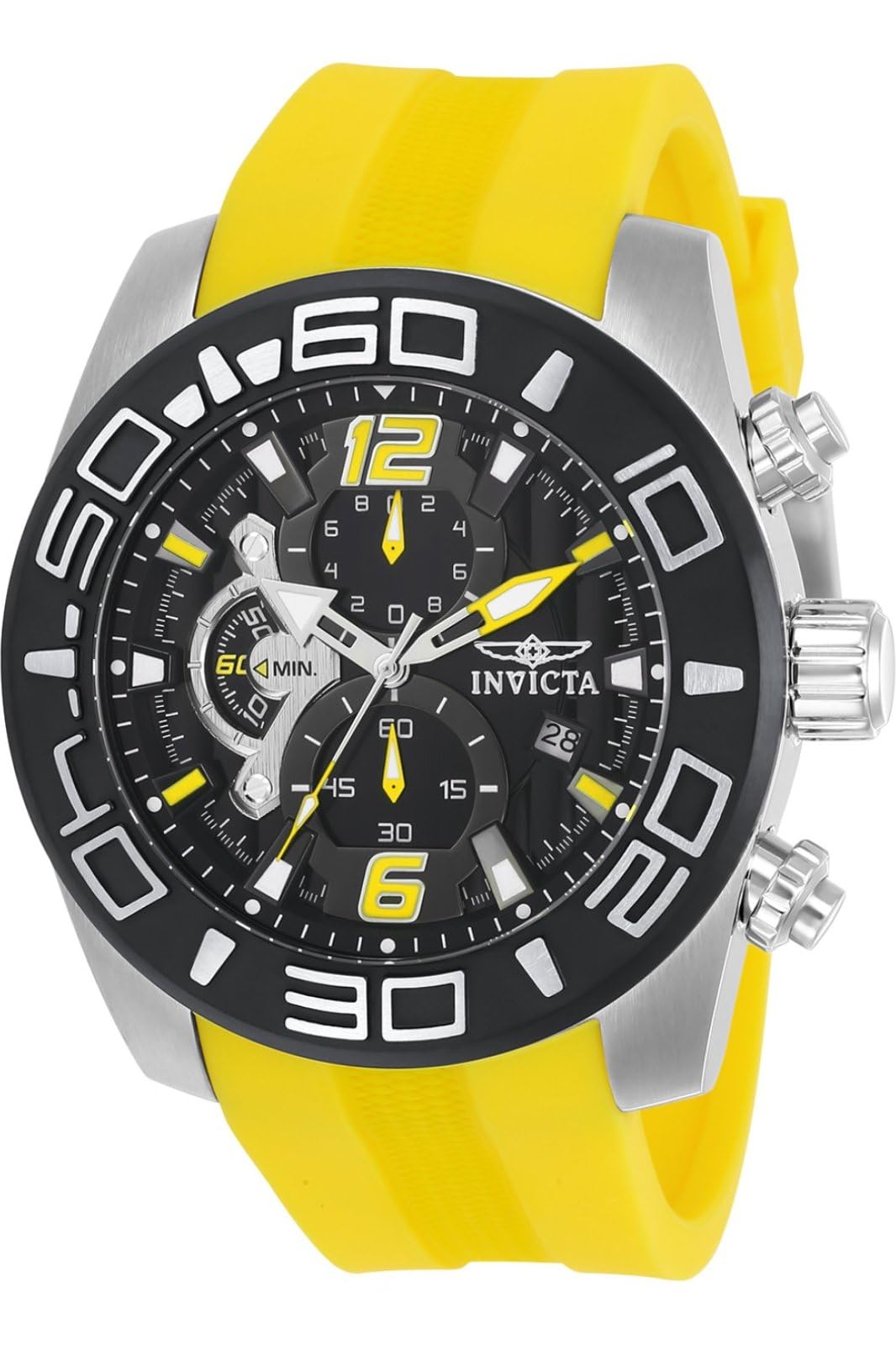 Invicta Men'S 22808 Pro Diver Yellow/Black Silicone Quartz Watch - Analog Display