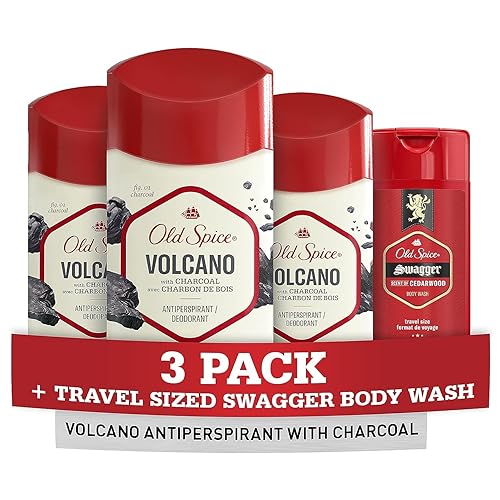 Old Spice Men'S Antiperspirant & Deodorant Volcano Charcoal 2.6Oz With Swagger Body Wash Pack Of 3