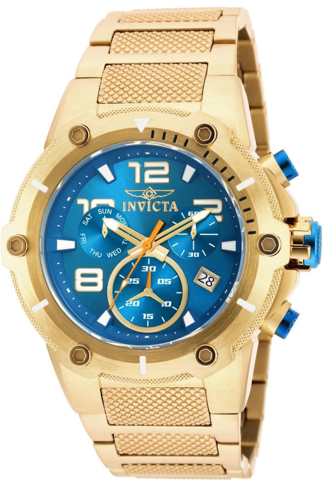 Invicta Speedway Chronograph Men'S Watch, Blue Dial, Gold Ion-Plated, Model 19532