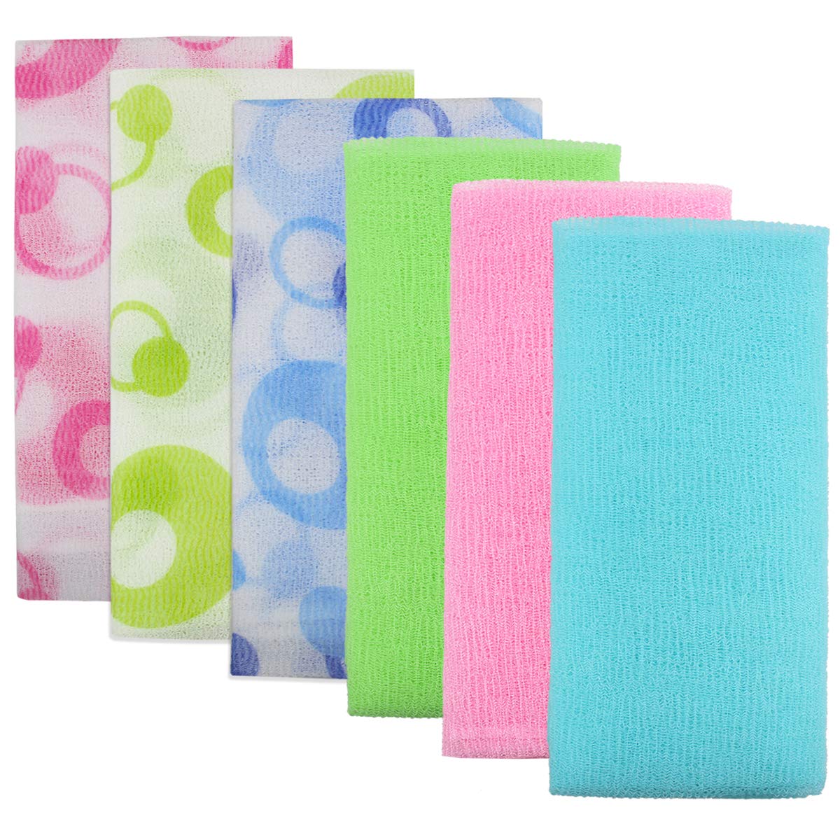 Meetory Exfoliating Nylon Bath Cloth Towel - 6 Pack, 35&quot; Large, Massage For Women & Men