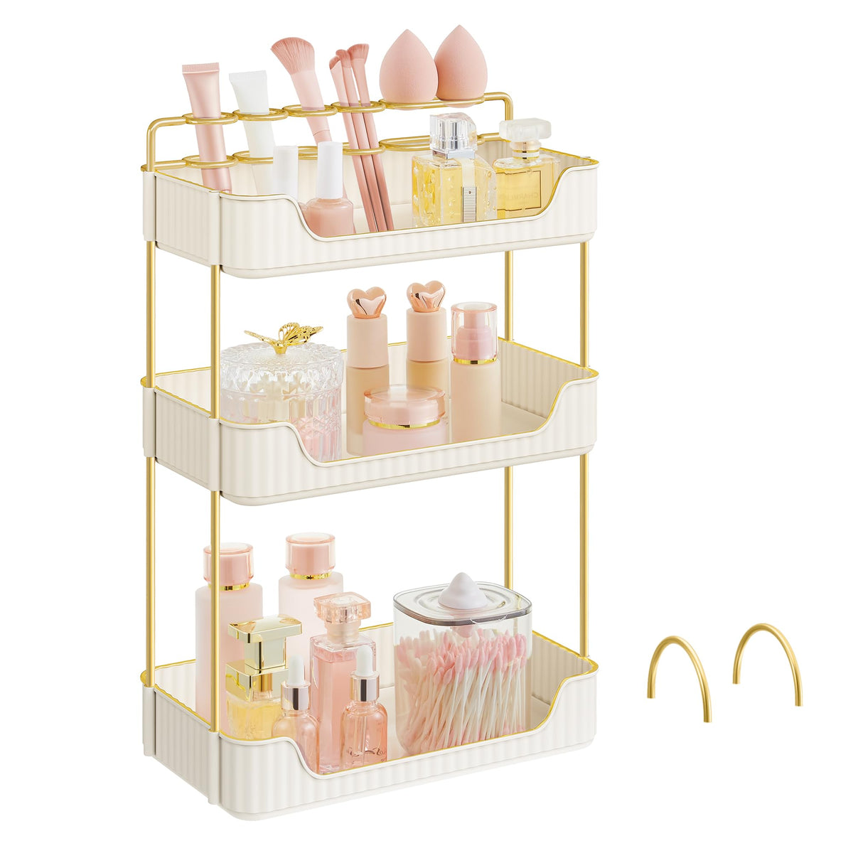 Songmics 3-Tier Makeup Organizer - Customizable Skincare & Jewelry Holder, Cloud White