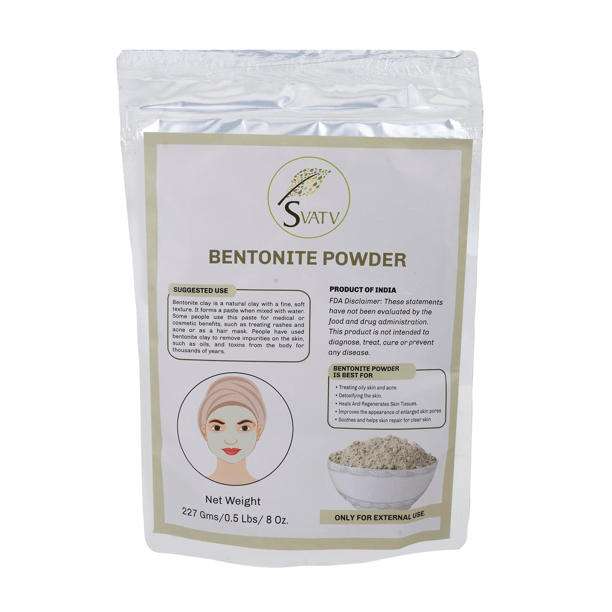 Svatv Bentonite Clay Powder - Natural Face Mask For Glowing Skin & Detox, 227G