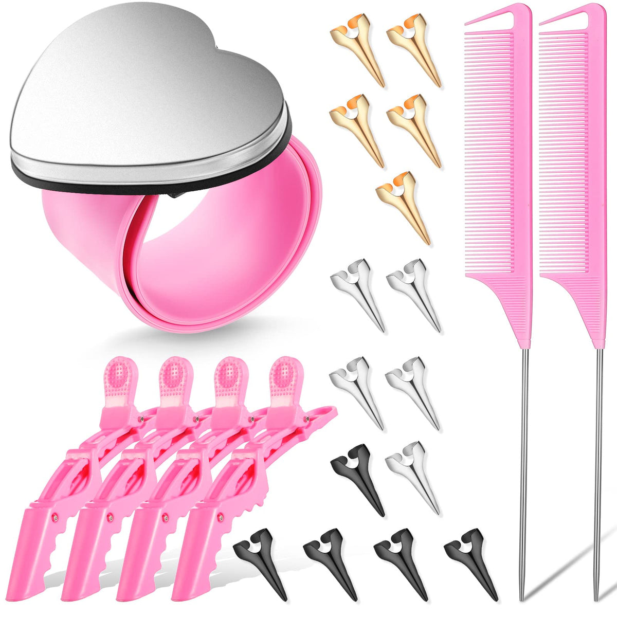 Patelai 22-Piece Magnetic Wrist Pincushion Set With Hair Tools - Pink, Stainless Steel & Abs