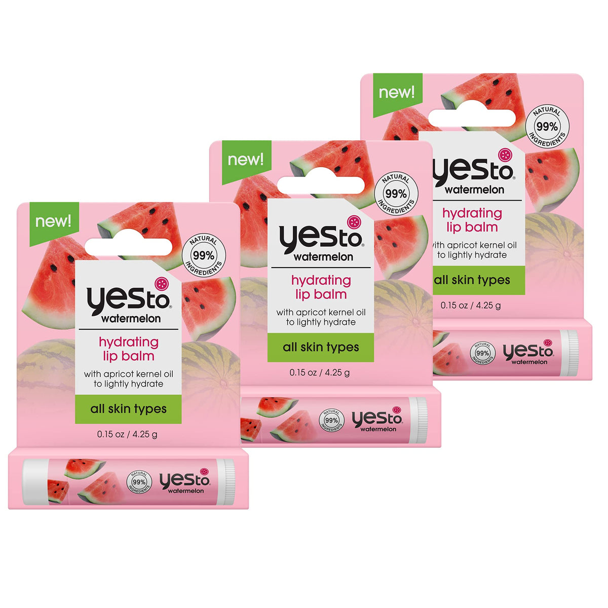 Yes To Watermelon Lip Balm 3-Pack - Hydrating, Non-Sticky, Restores & Locks In Moisture