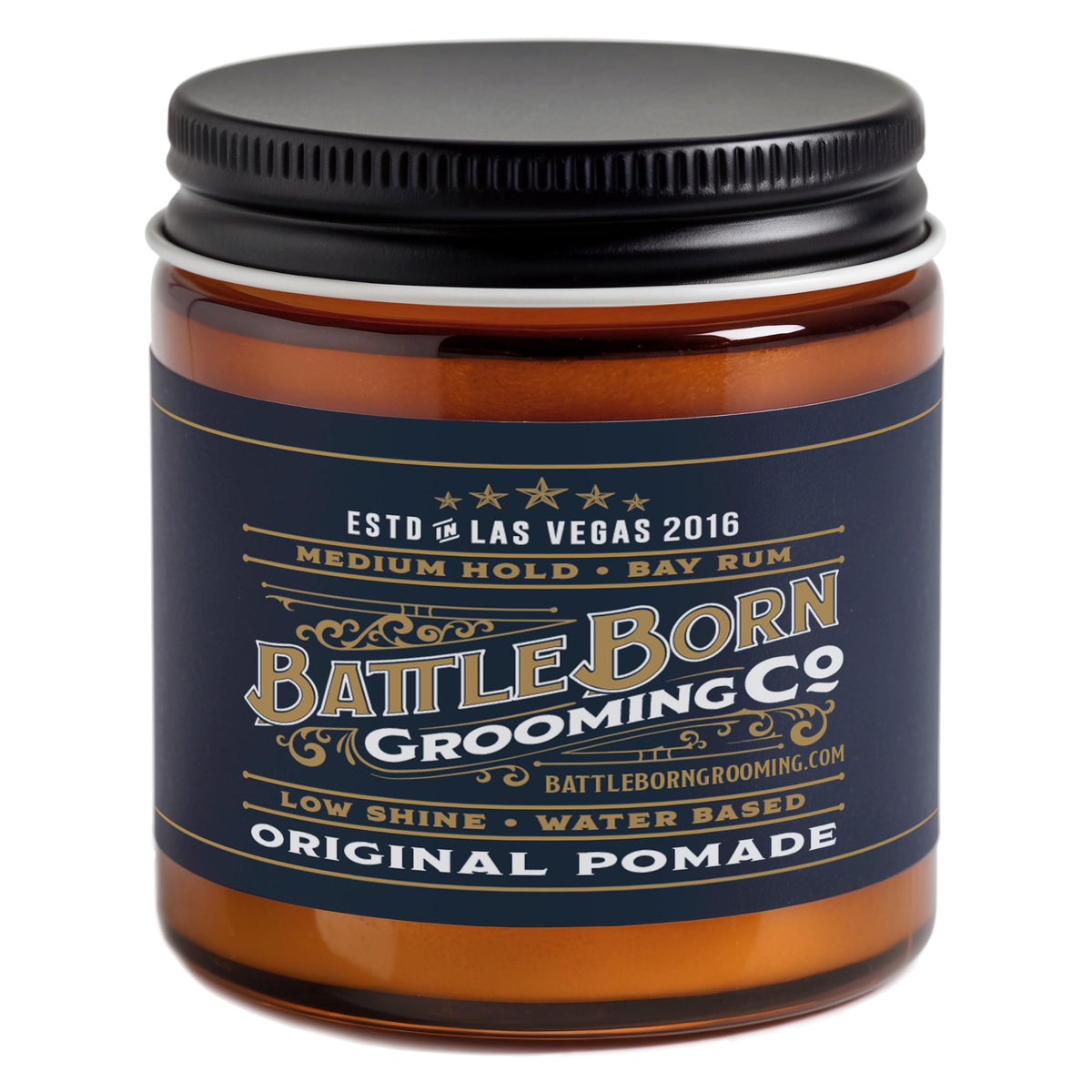 Battle Born Grooming Co Original Pomade, Bay Rum, 4 Oz, Medium Hold, Water-Based, Natural