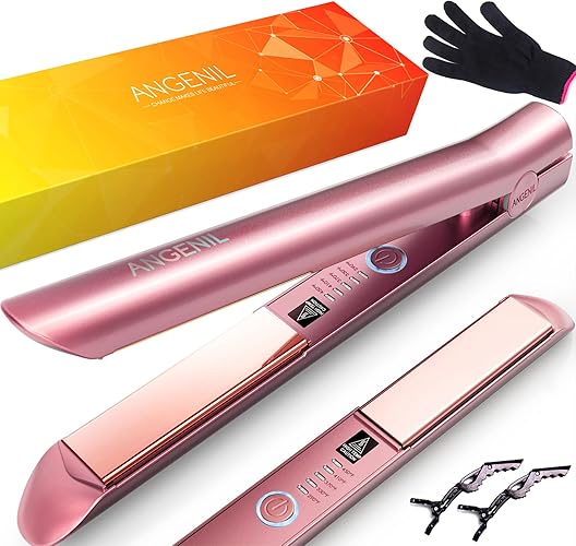 ANGENIL 1 Inch Titanium Hair Straightener & Curling Iron, Dual Voltage, Fast Heating, Pink