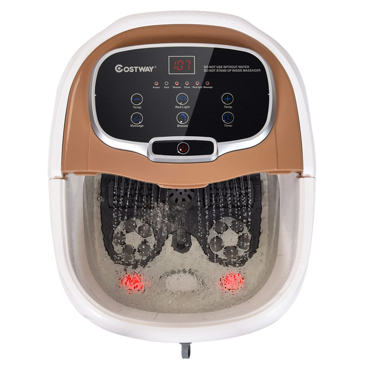 Costway Foot Spa Massager With Heat, Shiatsu, Timer, Led Display & Drainage - Coffee