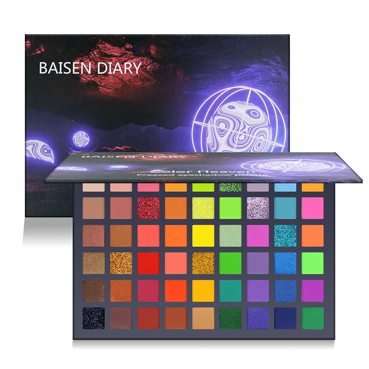 Baisen Diary 54 Color Eyeshadow Palette - Neon Shimmer & Matte, Waterproof, Highly Pigmented