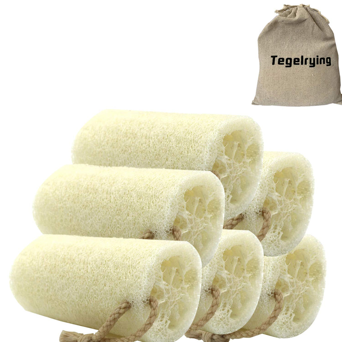 Tegelrying Loofah Sponge Exfoliating 6 Pack - Natural Large Back Scrubber For Body Care