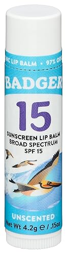 Badger Sunscreen Lip Balm Spf 15, Organic, Reef Friendly, Water Resistant, Unscented, 0.15 Oz