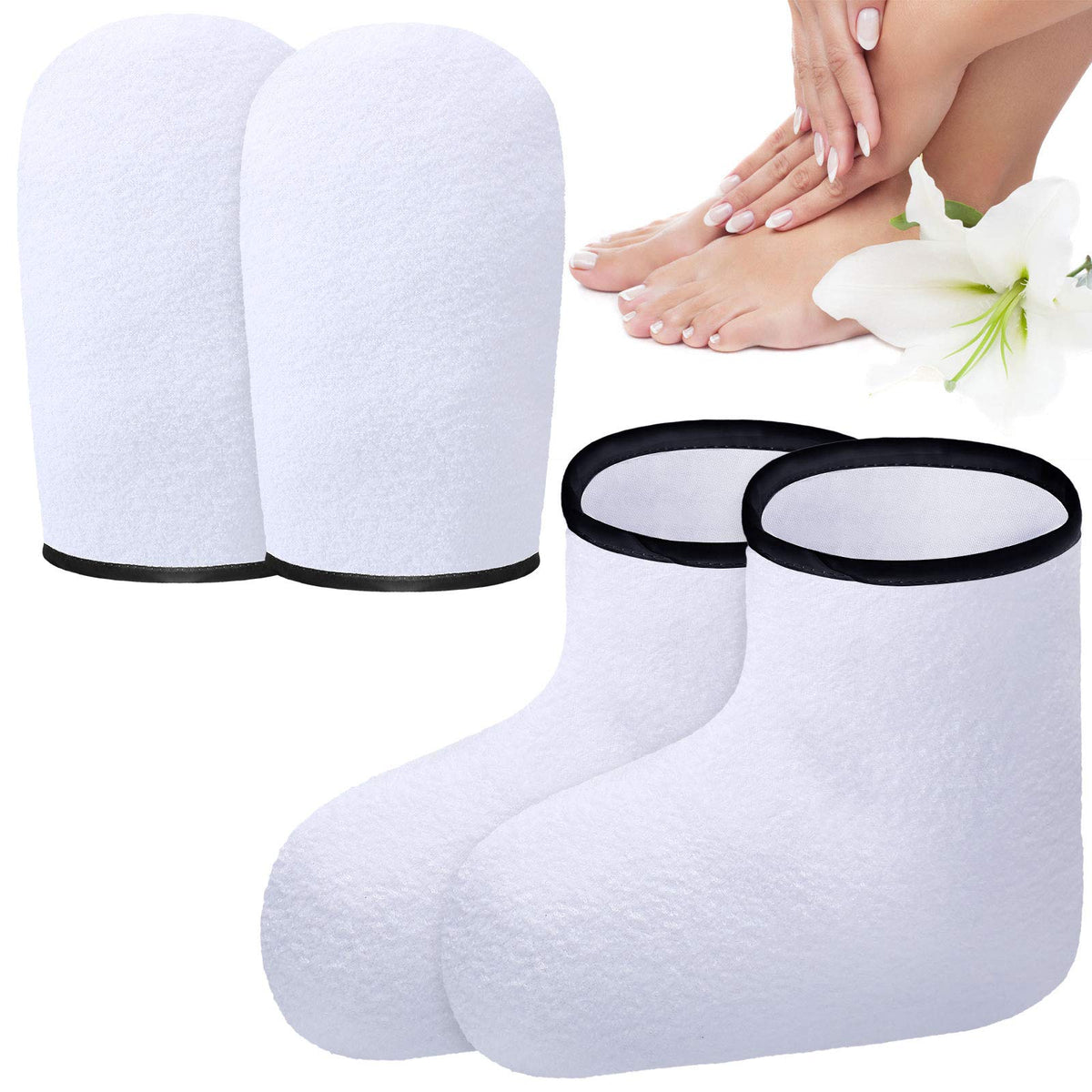 Geyoga Paraffin Wax Mitts & Booties - Terry Cloth Spa Gloves For Hand & Foot Care, White