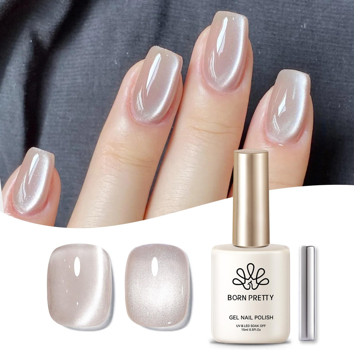 Born Pretty Cat Magnetic Eye Gel Polish - Moonlight Nude, 15Ml Soak Off Nail Art Manicure