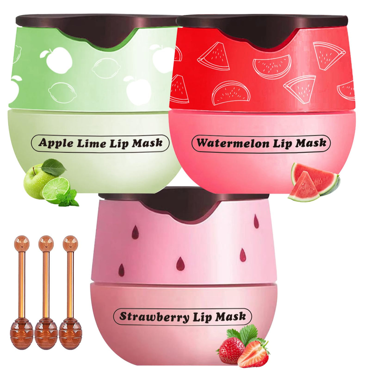 Loobexery Honey Lip Balm Pot - 3 Pcs Strawberry, Apple & Watermelon Moisturizing Mask